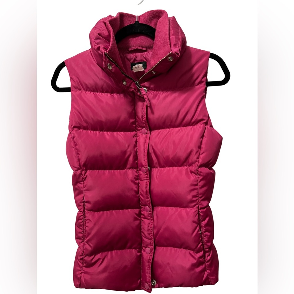 J. Crew Womens Magenta/Dark Pink Waterfowl Down Puffer Vest Button Zip Size XS